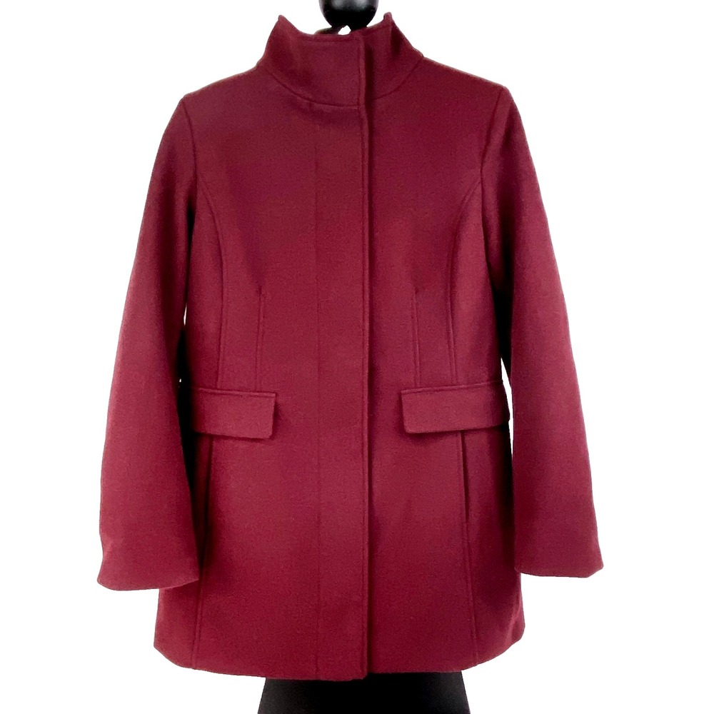 Vince Camuto Pea Coat Women's M Full Zip Burgundy Pockets Fully Lined Poly Blend